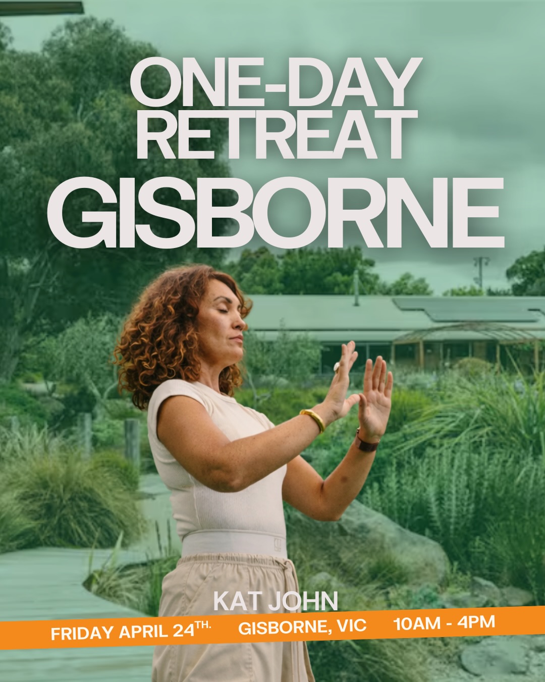 One-day retreat: April 24th in Gisborne, VIC 🌱 

Where ever you are at, this one-day of coming back to you may just be the medicine you need, because somewhere along the way, you maybe you’ve realised you have drifted a little from yourself.

A full day to slow down and reconnect with who you are beneath the ‘everything’ of life.

We will walk in nature. 
We will practice Qi Gong. 
We will explore authenticity and moving through the changes of life. 
There will be quiet time to journal, read, reflect, paint or whatever you like. 
Good wholesome food. Good company. Space to breathe.

A day to for you. 

If something in you softens when you read this, comment ‘retreat’ and I’ll send you the details. Four spaces remain. 

#katjohn #retreat #authenticliving #reset #backtoyou
