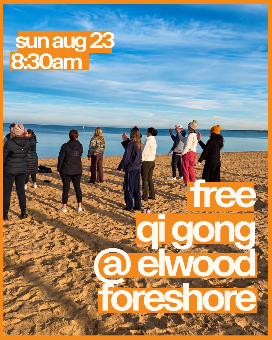 Free Community Qi Gong ☀️ 

📅 Sunday 23 August 
📍 Elwood Foreshore in front of the @beachshackelwood cafe 
⏰ 8:30 - 9:15am 
🧥 Dress warm and layered 

These Sunday Sessions are becoming something pretty special. People who’ve never practiced and some who have enjoy the view of the bay, moving their energy and creating a deep, deep peace within. 

The weather Gods are again on our side this Sunday so come solo or bring people you love. 

See you there legends 😌. 

#katjohn #qigong #elwood #community #melbourne