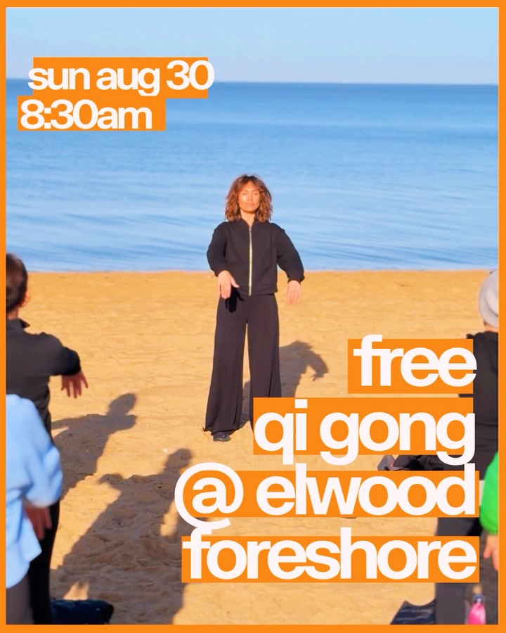 Free Community Qi Gong ✨ 

📅 Sunday 30 Aug 
⏰ 8:30 - 9:15am 
📍 Elwood Forehsore, in front of the Beach Shack Cafe 
🧥 Dress warm and layered 

Come solo or bring people you love. If you’ve never done it before, it doesn’t matter. Just follow your heart and curiosity if you’re keen. 

#katjohn #qigong #elwood #melbourne