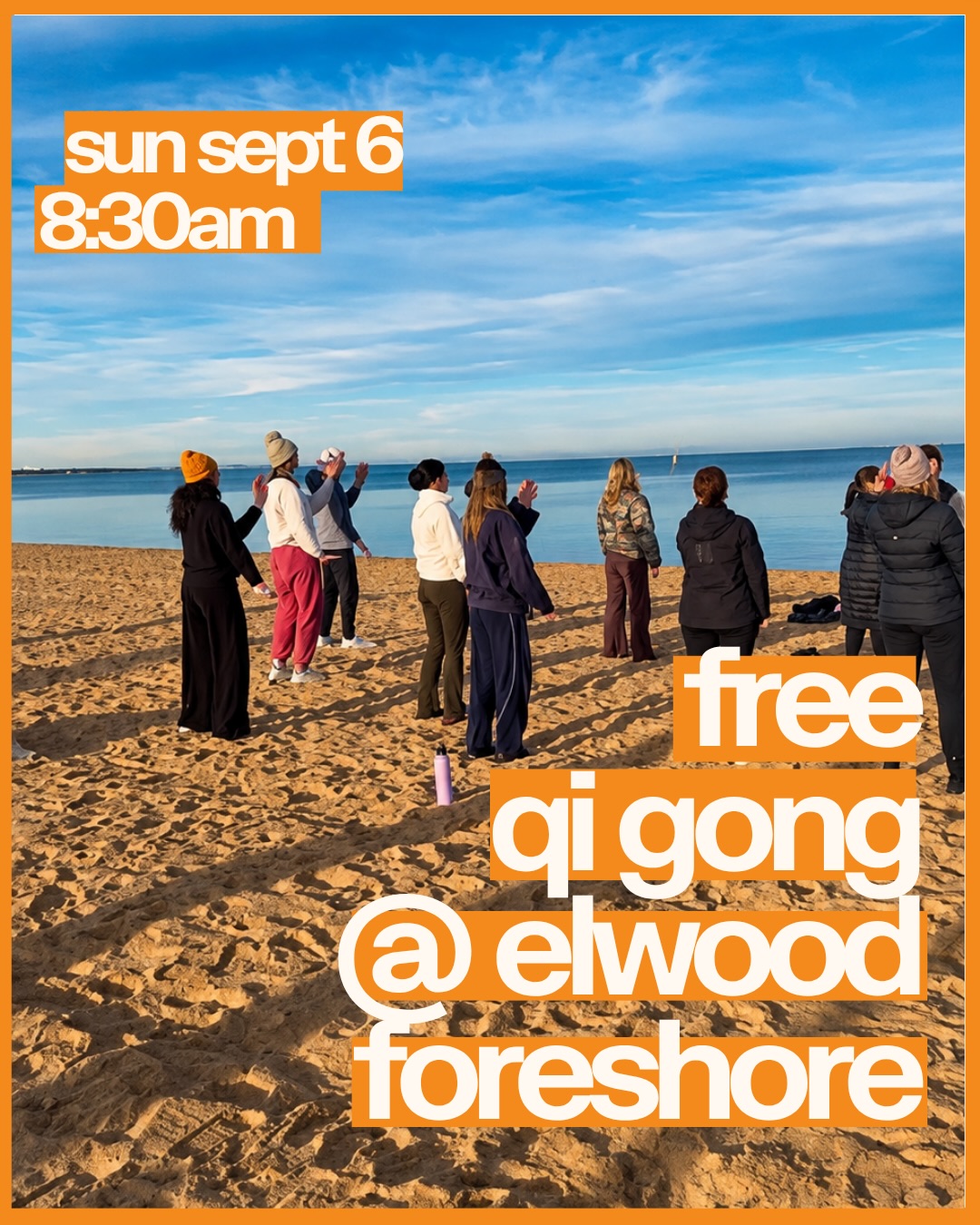 We’re on for this Sunday 6th September for free community Qi Gong along the Elwood Foreshore in front of @beachshackelwood cafe. 

⏰ 8:30am - 9:15am
📍 On the Elwood foreshore sand in front of The Beach Shack Cafe 
🧥 Dress warm + layered (bring gloves if you have them) 

Come solo or bring people you love. No experience needed. Stick around for a cuppa afterwards if you feel like it. 

See you there legends 🫶🏽

#katjohn #qigong #elwood #melbourne