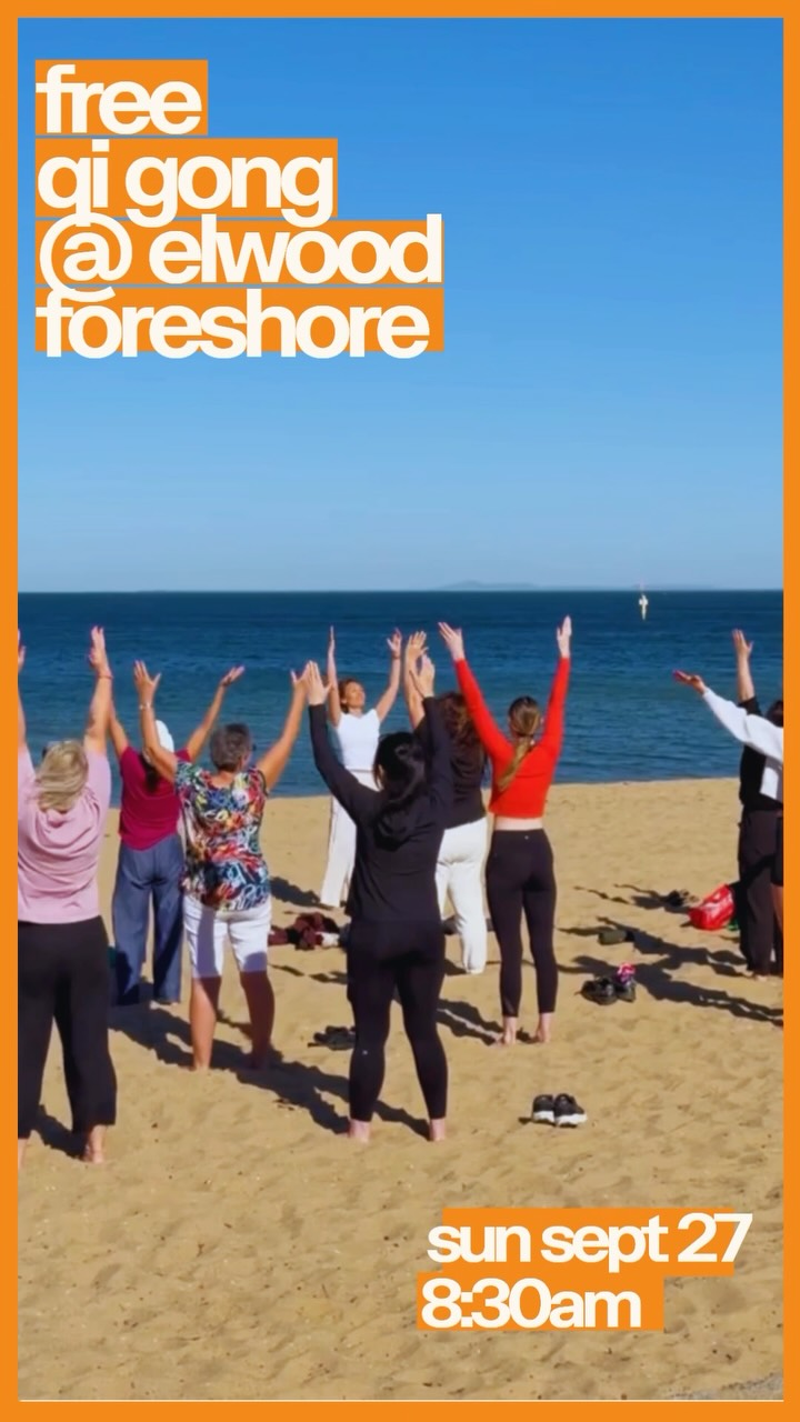 Free Community Qi Gong ☀️ 
Every Sunday at Elwood Foreshore, weather dependent. 

We’re on for this weekend legends. See deets below. 

📅 Sun 27 September 
⏰ 8:30 - 9:15am 
📍 Elwood Foreshore in front of the Beach Shack Cafe @beachshackelwood 
👗 Warm and layered so you can de-layer 

Come solo or bring people you love. Pooches are welcome. Ive upped the anti with a mic and speaker so you can hear me as our numbers grow 🙌🏽. 

See you down there legends. This is good for us. 

#katjohn #qigong #qigongpractice #elwood